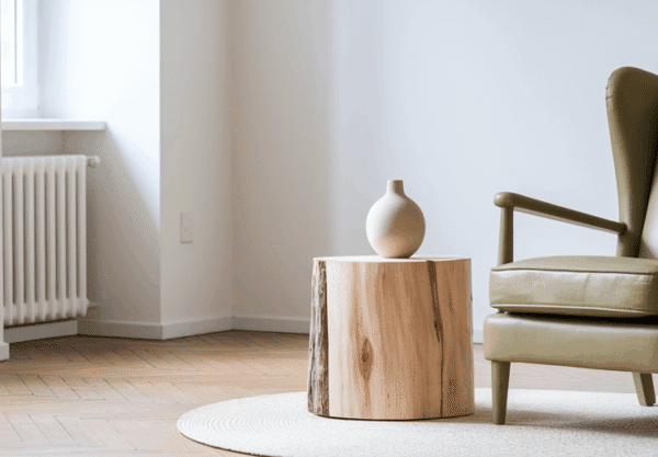 Stilvoll eingerichtete Ecke mit upgecyceltem Sessel