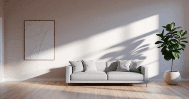 Helles minimalistisches Wohnzimmer mit Pflanze